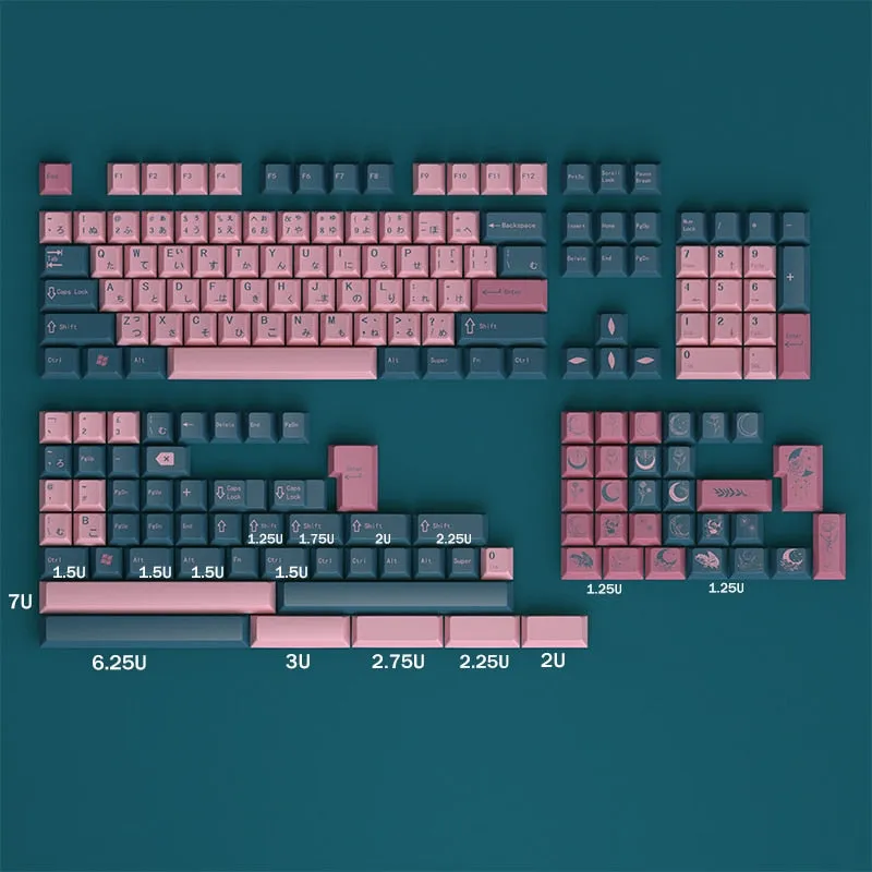 182 Keys Flower and Moon Keycaps | Cherry Profile PBT Dye Sublimation Keycap set