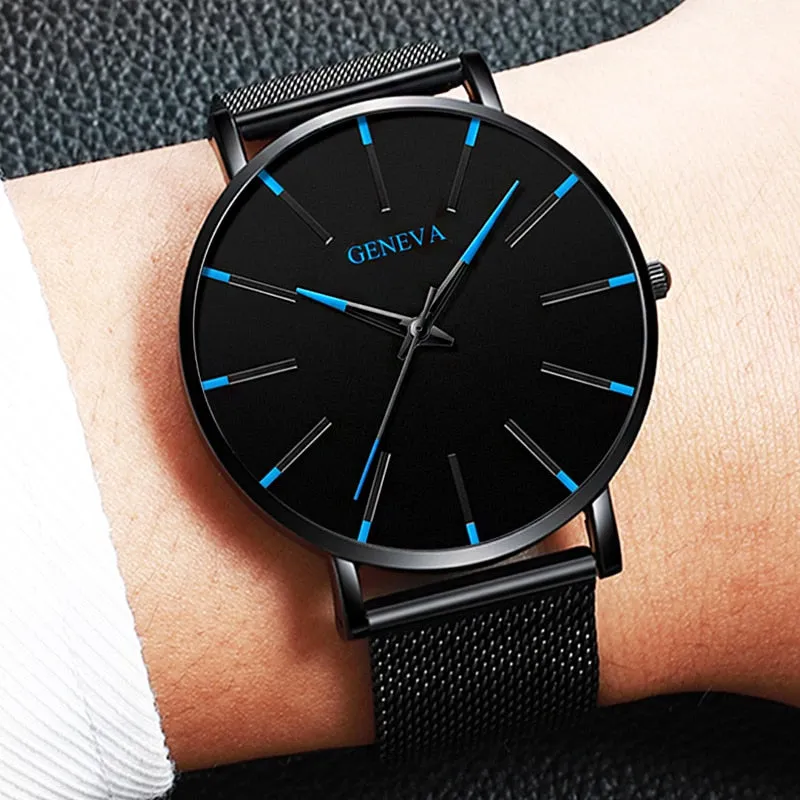 2021 Minimalist Men's Fashion Ultra Thin Watches Simple Men Business Stainless Steel Mesh Belt Quartz Watch Relogio Masculino