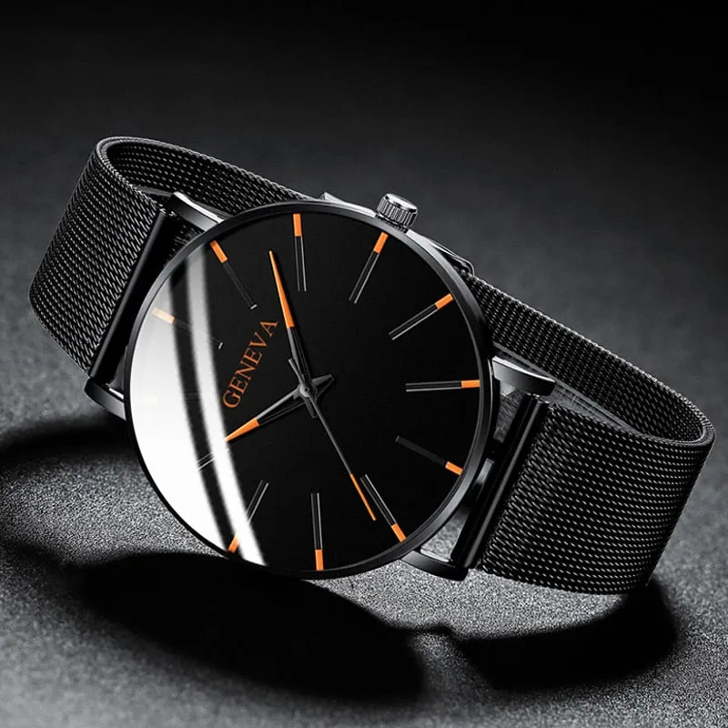 2021 Minimalist Men's Fashion Ultra Thin Watches Simple Men Business Stainless Steel Mesh Belt Quartz Watch Relogio Masculino