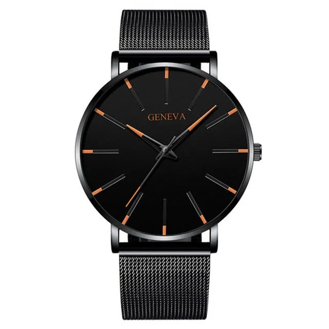 2021 Minimalist Men's Fashion Ultra Thin Watches Simple Men Business Stainless Steel Mesh Belt Quartz Watch Relogio Masculino