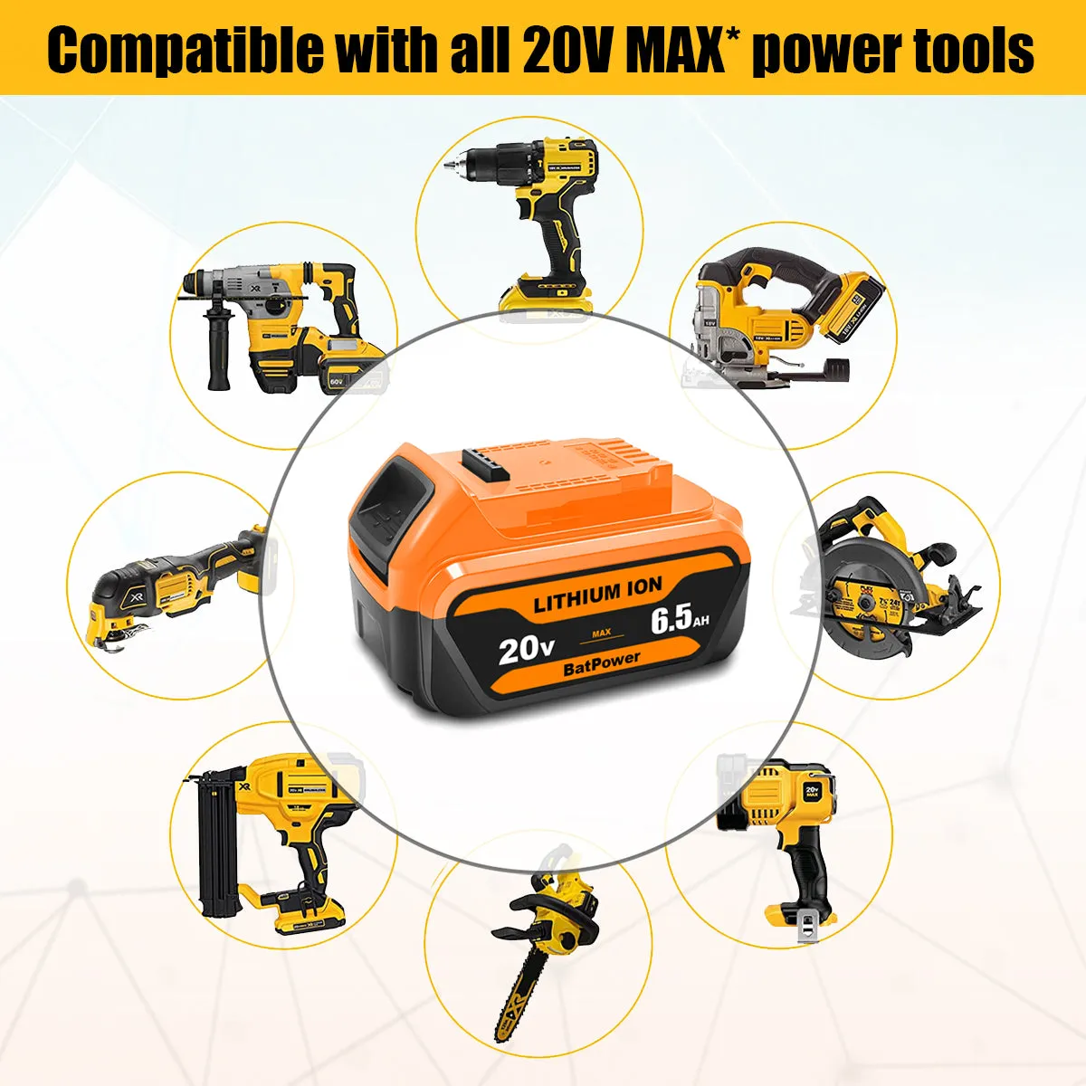 20V Max 6.5Ah Lithium Ion Battery for Dewalt 20V Max 5.0Ah Battery DCB205-2 Dewalt DCD/DCF/DCG/DCS tools 20v Max XR Battery 5.0Ah 4.0Ah 3.0Ah