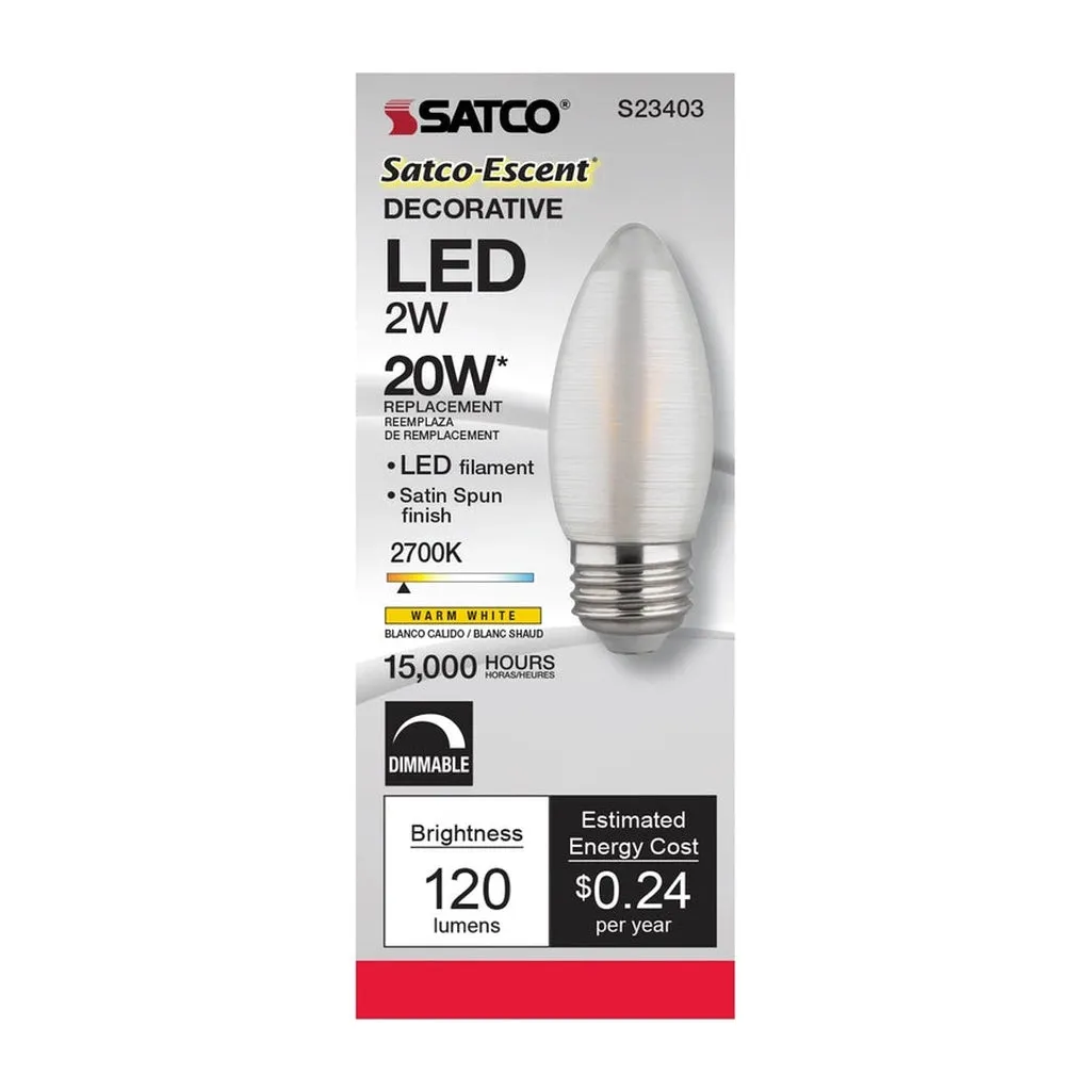 2W C11 LED - Satin Spun - Clear - Medium base - 2700K - 120 Lumens - 120V - 6PK