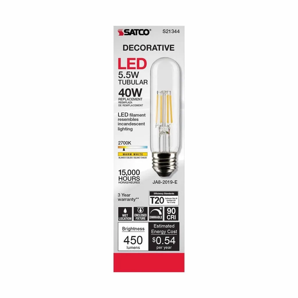 5.5W T10 LED - Clear - Medium base - 90 CRI - 2700K - 120V - 6PK