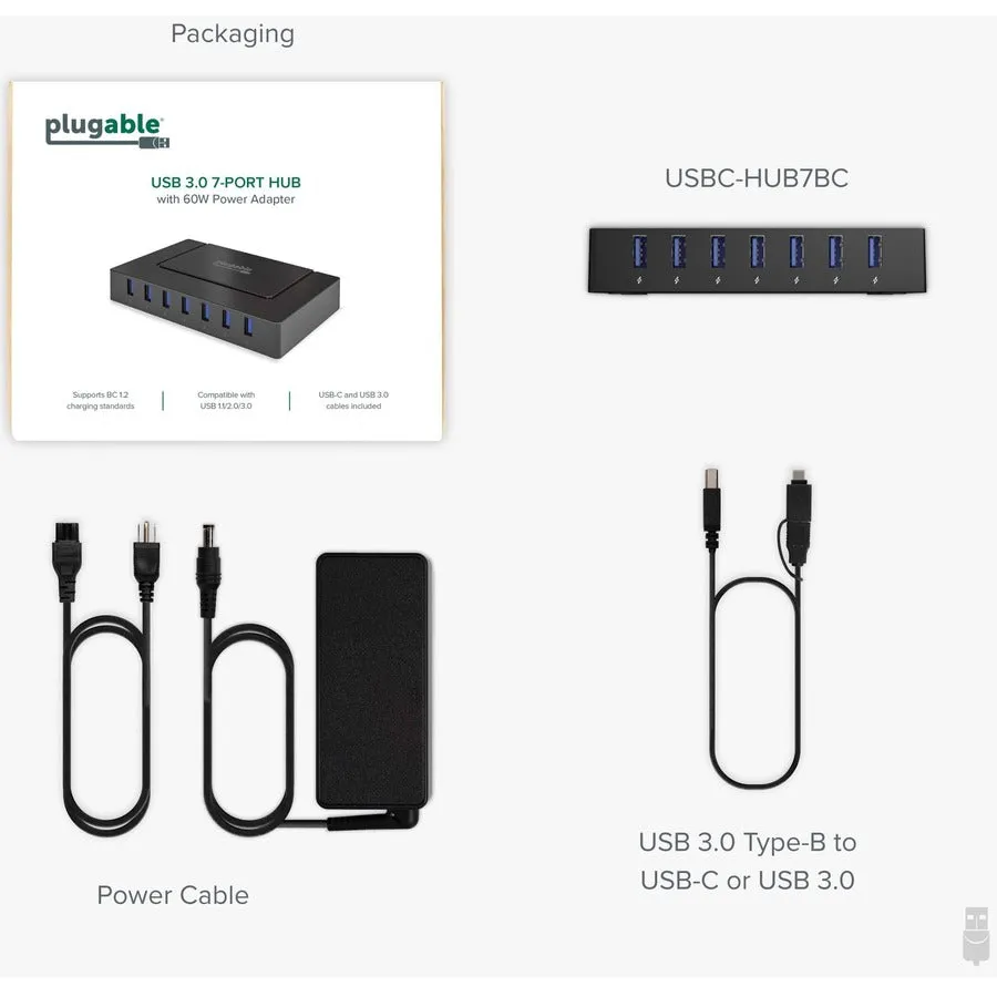 7 Port USB Charging Hub for Laptops with USB-C or USB 3.0 USBC-HUB7BC