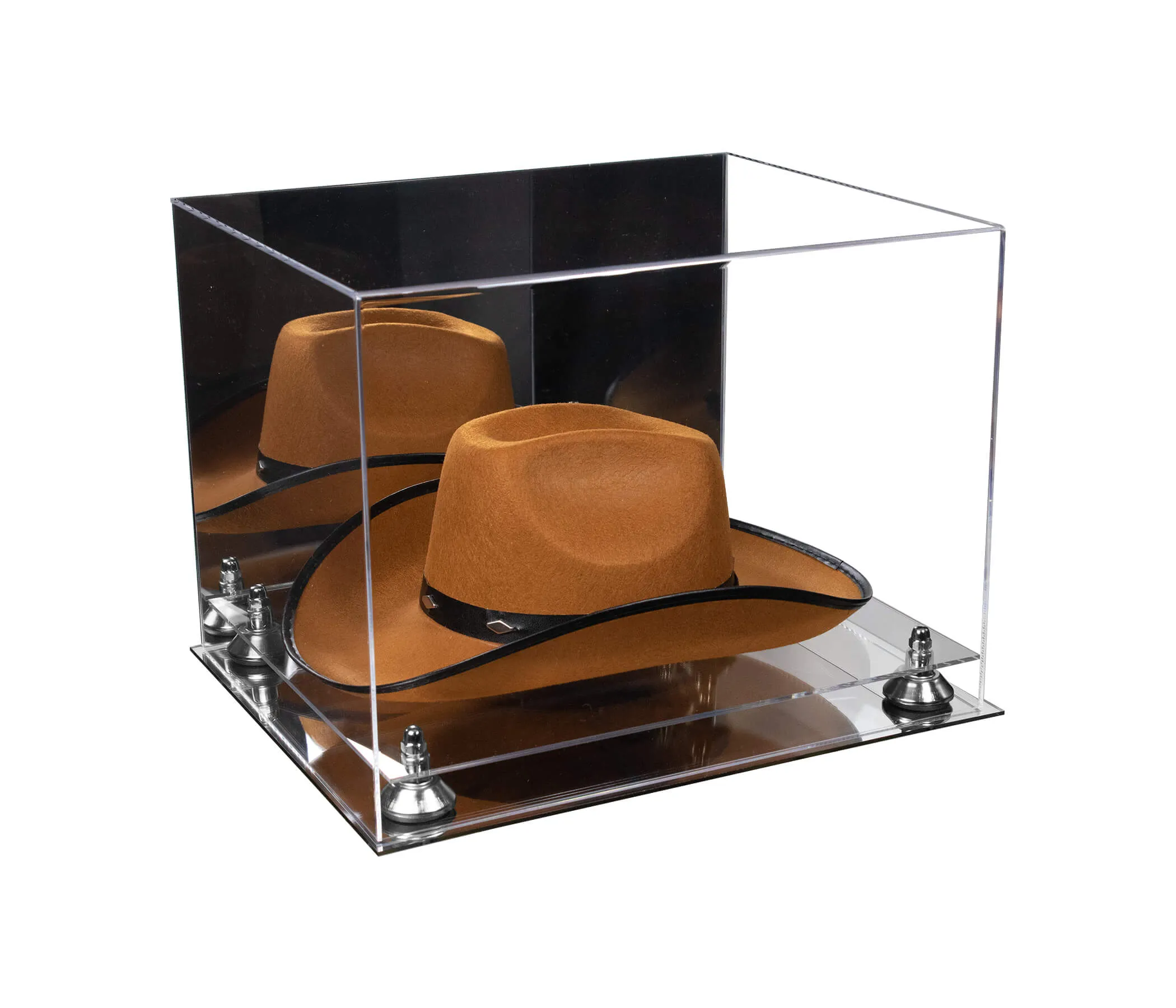 Acrylic Cowboy Hat Display Case - Mirror No Wall Mounts 16" x 13" x 12" (V61B/A024-B)