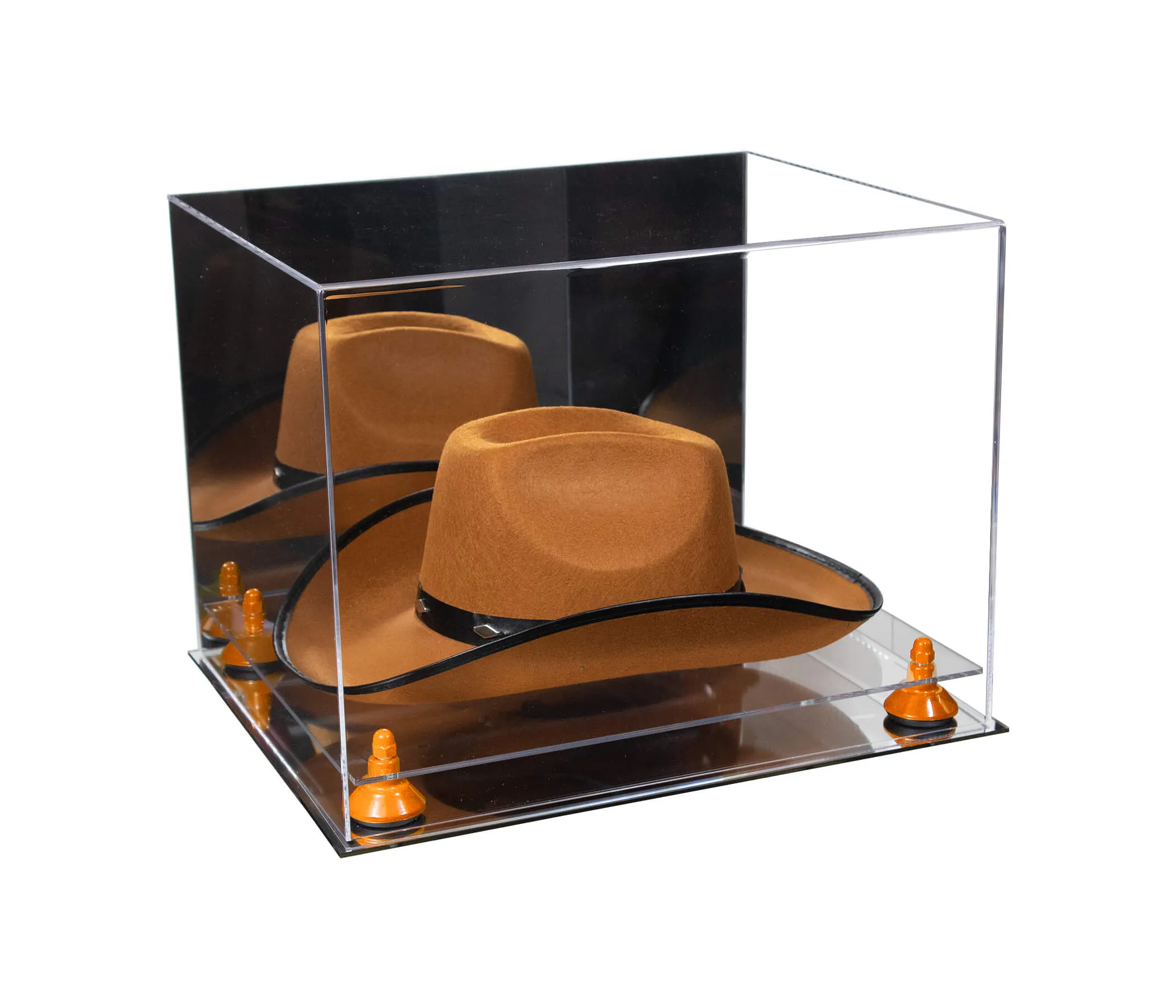 Acrylic Cowboy Hat Display Case - Mirror No Wall Mounts 16" x 13" x 12" (V61B/A024-B)