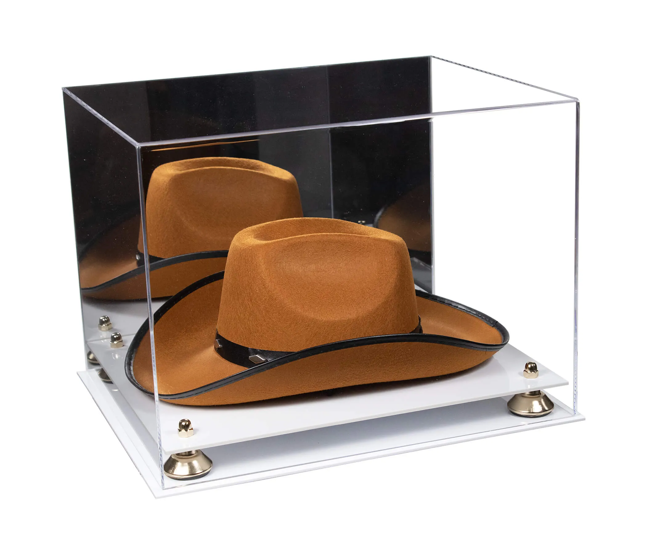 Acrylic Cowboy Hat Display Case - Mirror No Wall Mounts 16" x 13" x 12" (V61B/A024-B)