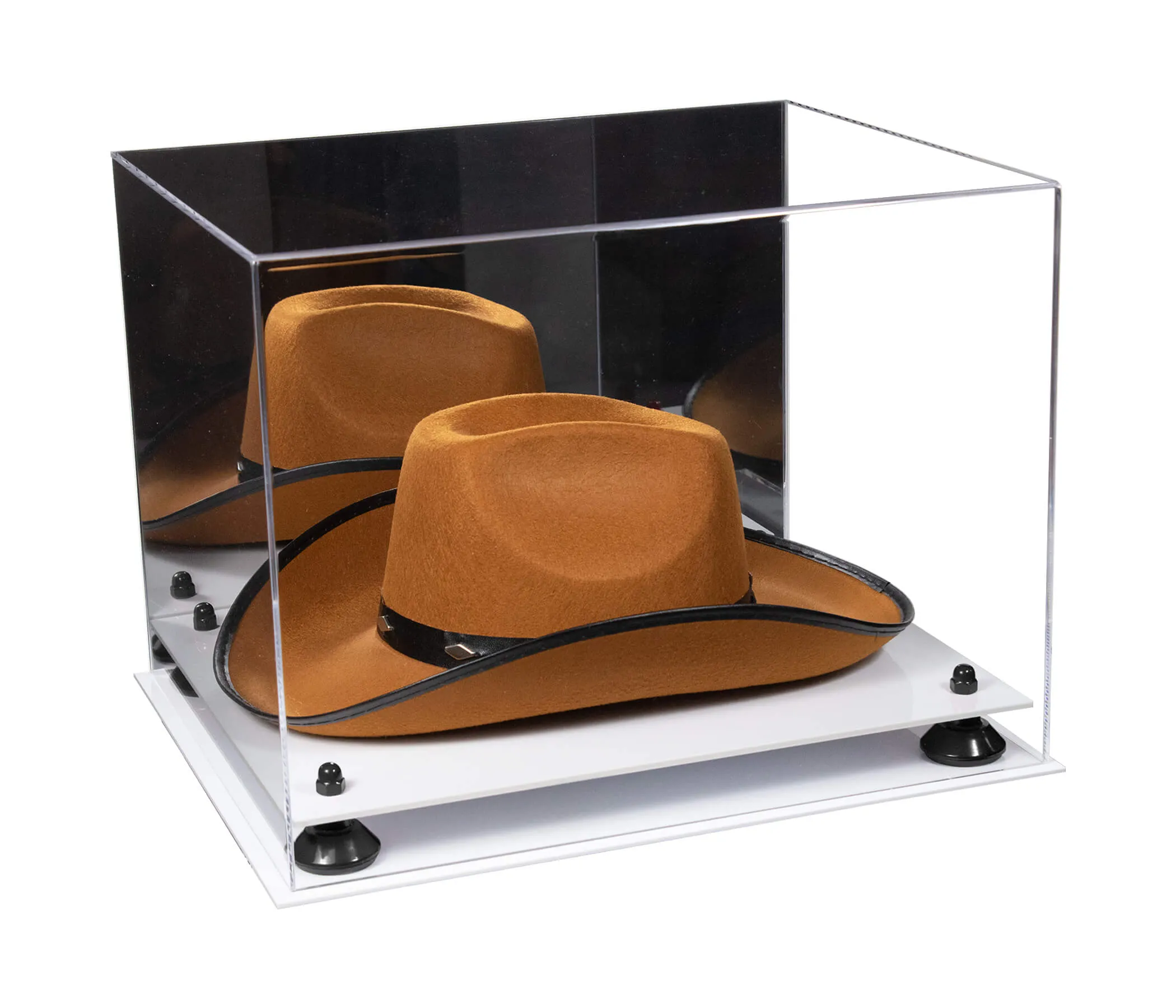 Acrylic Cowboy Hat Display Case - Mirror No Wall Mounts 16" x 13" x 12" (V61B/A024-B)