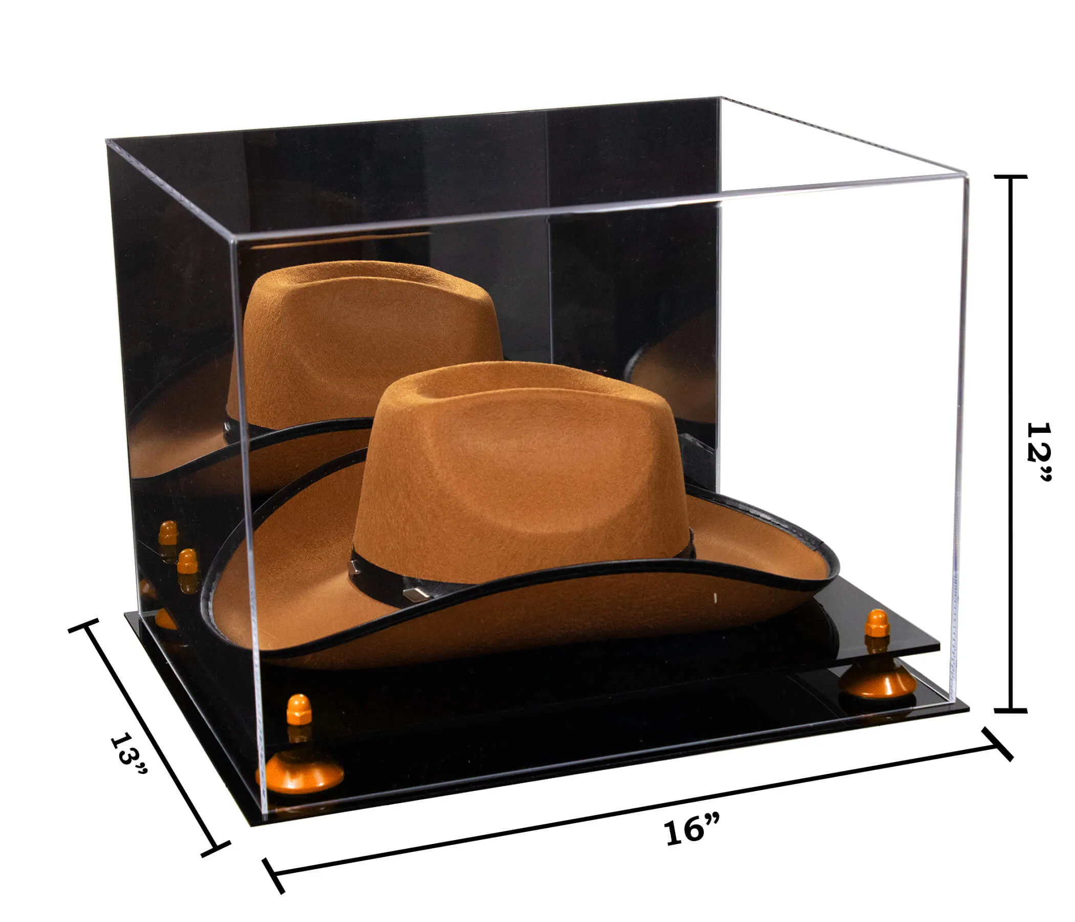 Acrylic Cowboy Hat Display Case - Mirror No Wall Mounts 16" x 13" x 12" (V61B/A024-B)