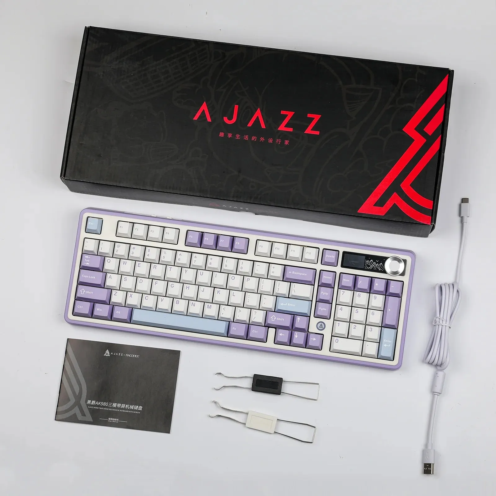 Ajazz AK980 Purple-White-Blue Mechanical keyboard With Screen RGB Wired&Wireless (Maillard switch)