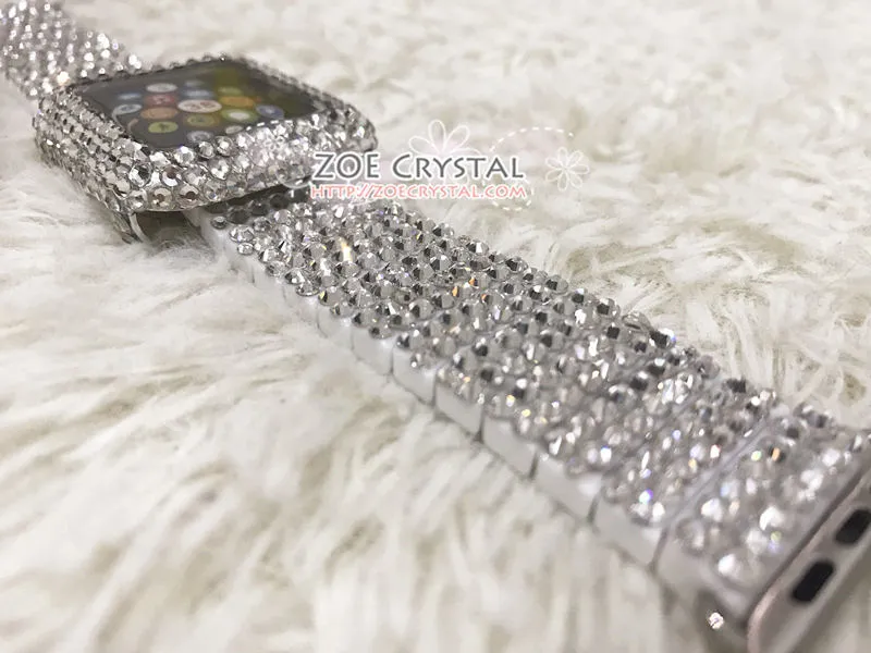 Apple Watch Bling Strass Clear white Swarovski Crystal Case Protector Cover Luxury with a White Rhinestone iWatch Band Strap