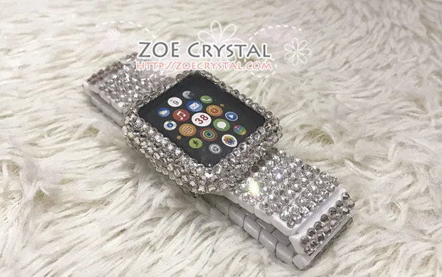 Apple Watch Bling Strass Clear white Swarovski Crystal Case Protector Cover Luxury with a White Rhinestone iWatch Band Strap