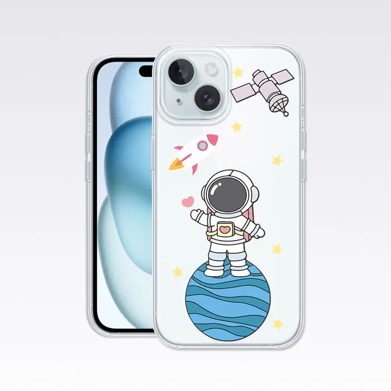 Astronaut Pattern Cute -Blue Clear Silicon Cover