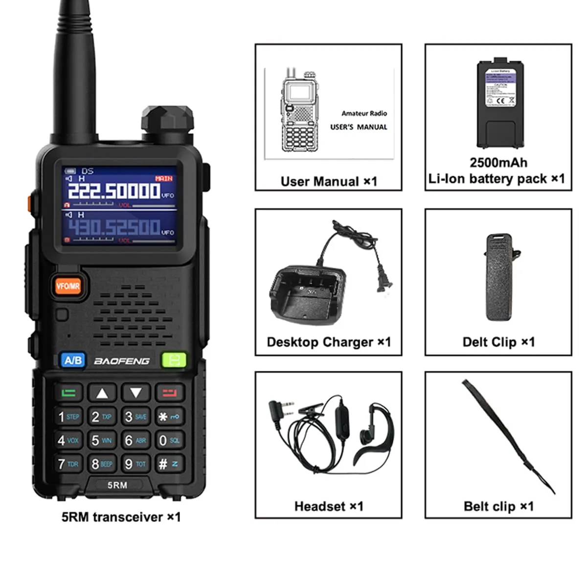 BAOFENG 5RM Ham Radio Handheld (Upgraded of UV-5R) Walkie Talkies Long Range NOAA Weather Receiver High Power Two Way Radio UV5R for Adults Camping Hunting Hiking, Frequency Copy, USB C Charger, 999CH