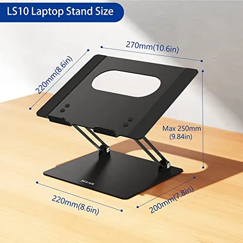 BESIGN LS10 Aluminum Laptop Stand, Ergonomic Adjustable Notebook Riser Holder Computer Stand Compatible with Air, Pro, Dell, HP, Lenovo More 10-14" Laptops, Black