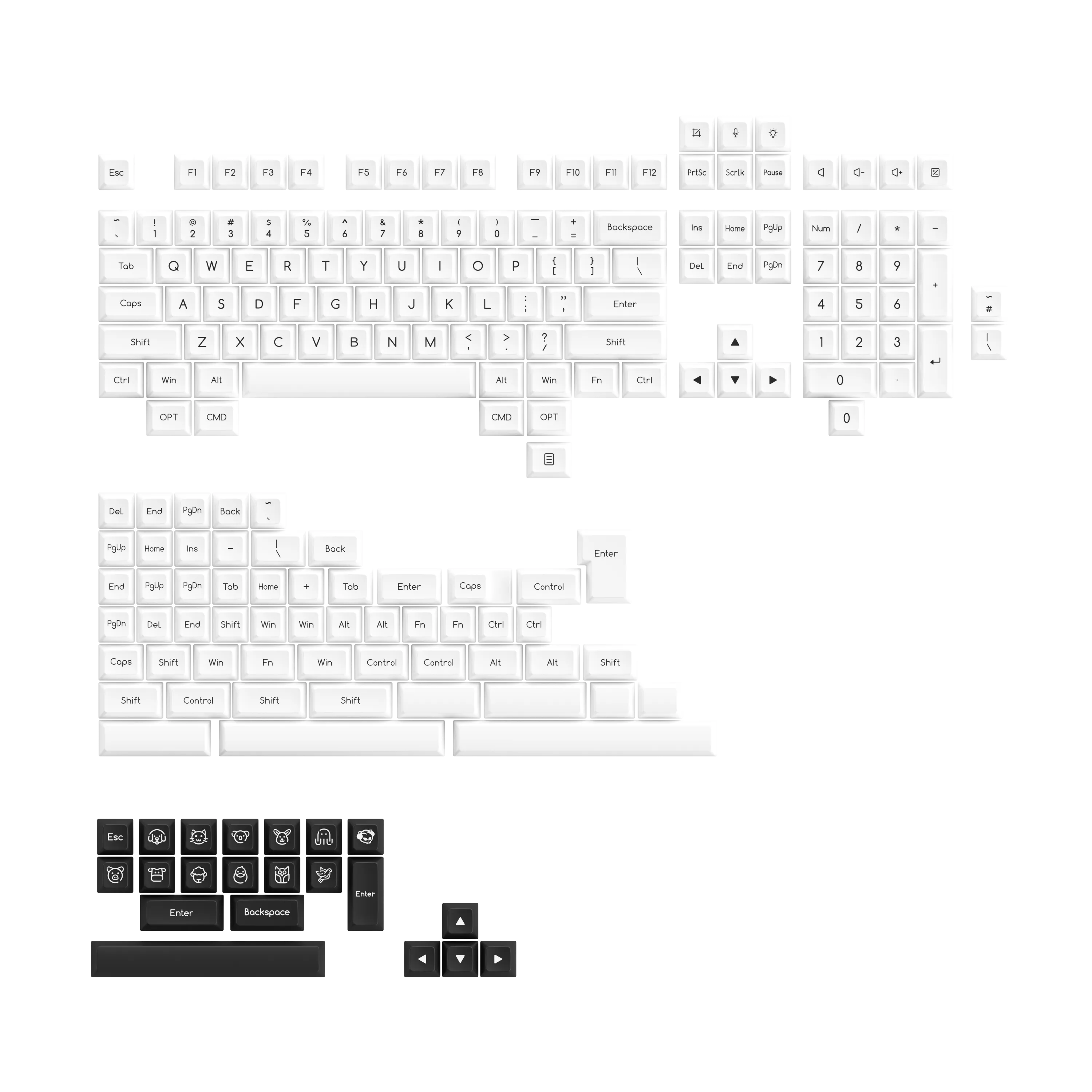 Black on White ABS SAL Keycap Set(195-Key)