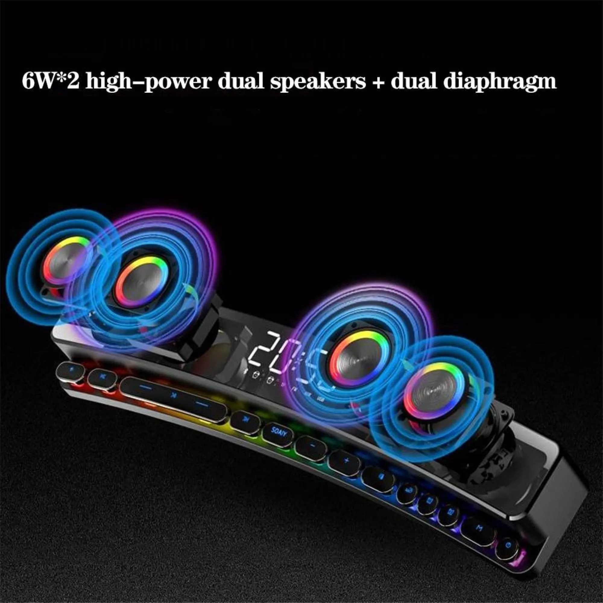 Bluetooth Wireless Gaming Speaker FM Clock Alarm Computer Speaker - Black