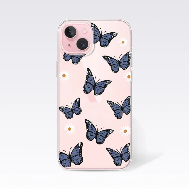 Butterfly - Blue with Floer Clear Silicon Cover