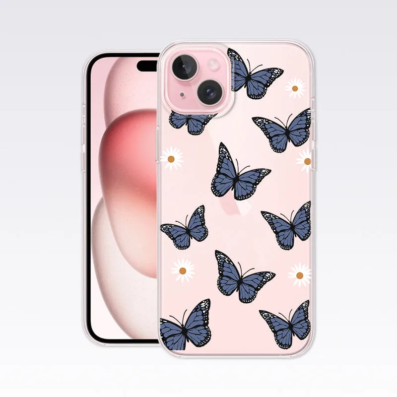 Butterfly - Blue with Floer Clear Silicon Cover