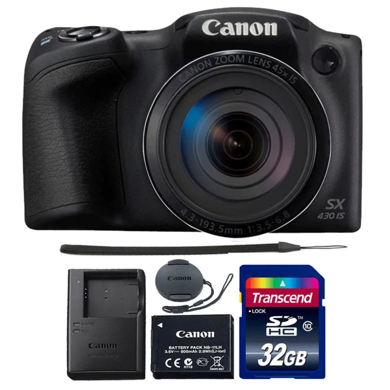 Canon PowerShot SX430 IS 20MP Digital Camera Black with 32GB Memory Card