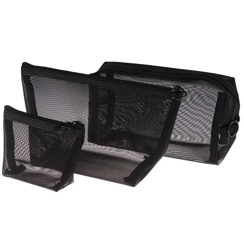 Casual Transparent 3 Pcs/set Zipper Toiletry Mesh Bags For Travel