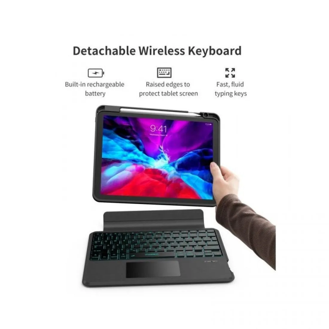 Choetech Wireless Keyboard Case with Touchpad for iPad 10th 10.9" - Black (Support Arabic)