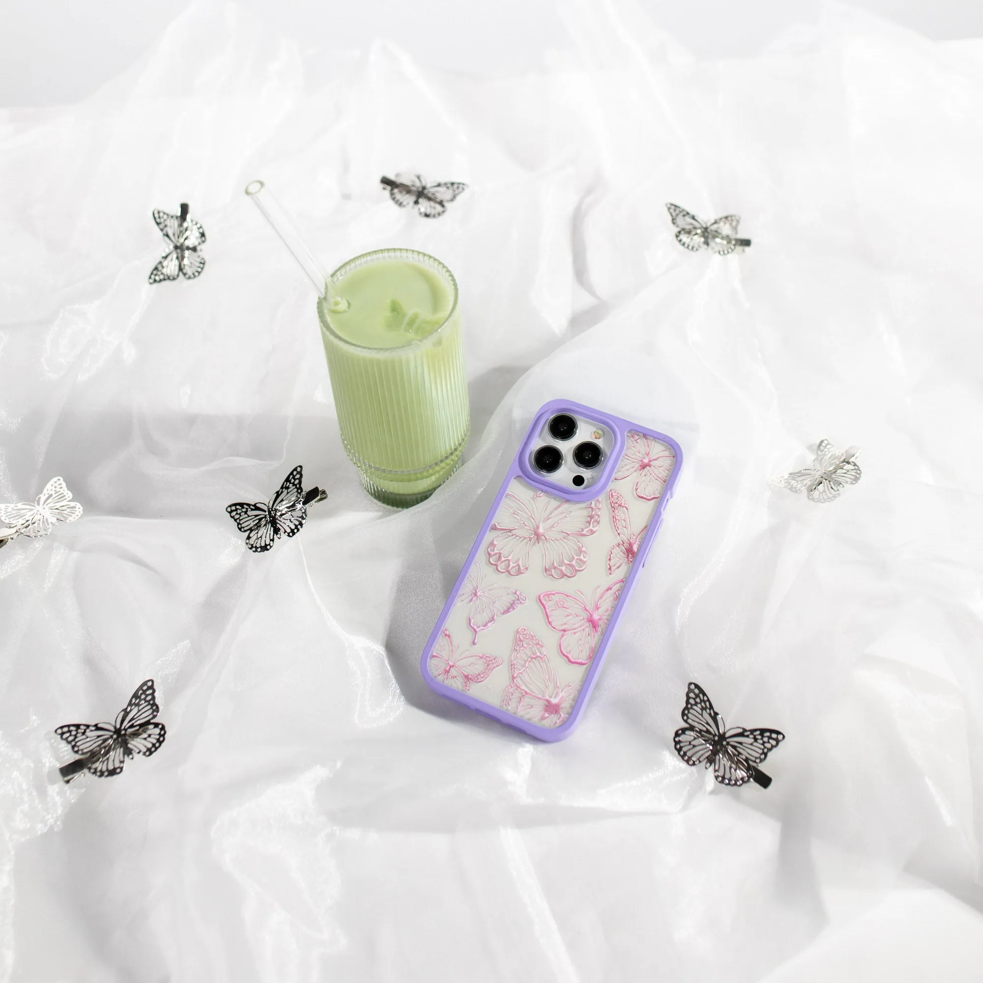 Clear Butterfly Effect iPhone 15 Pro Case With Lavender Ridge