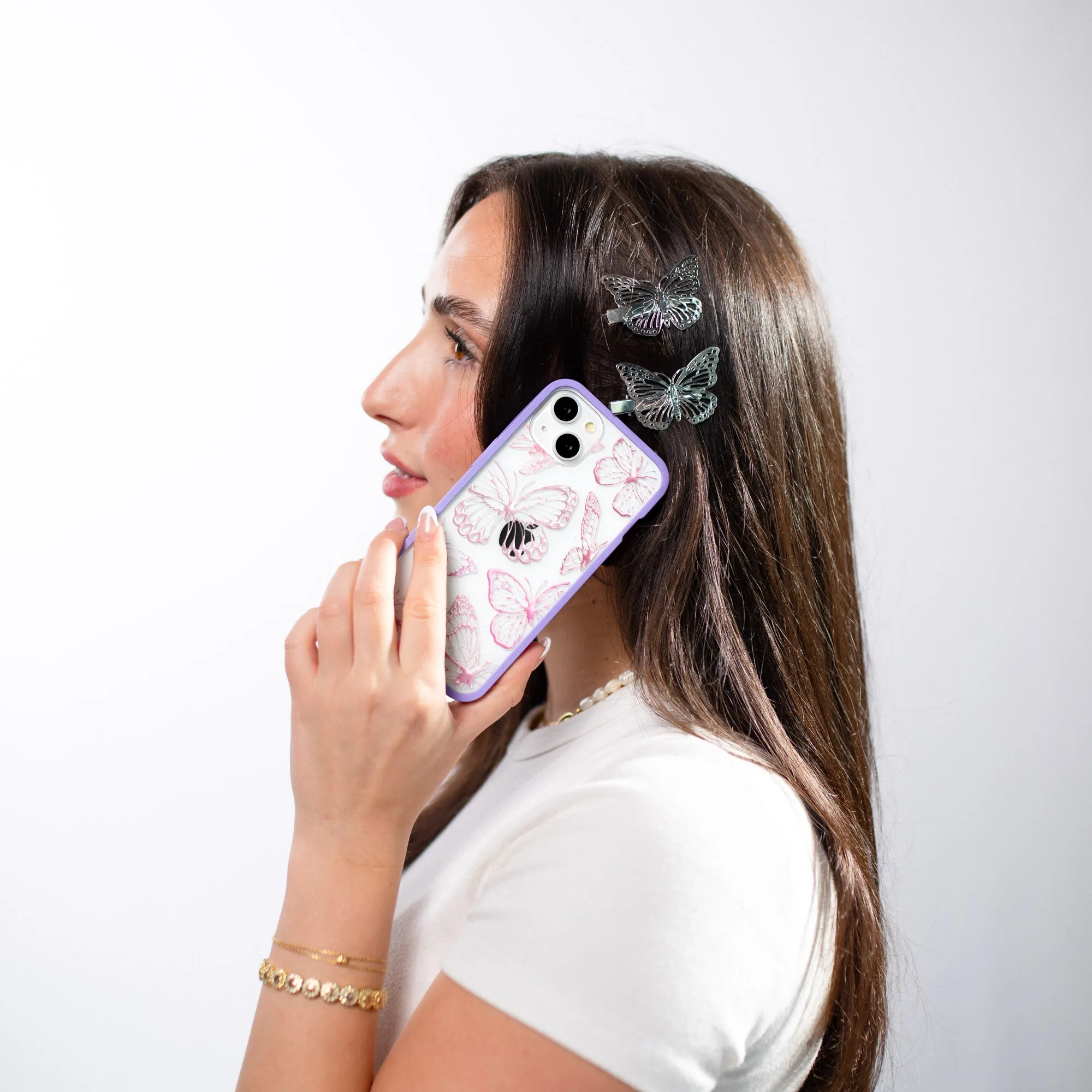 Clear Butterfly Effect iPhone 15 Pro Case With Lavender Ridge