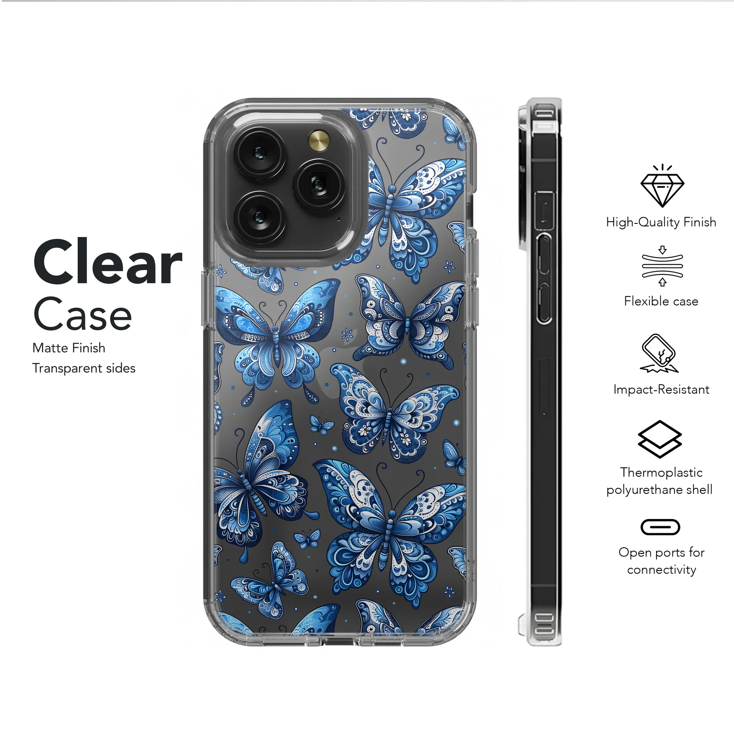 Clear Celestial Blue Moth Mystical Butterfly Phone Case iPhone Samsung Cover Pixel 2771