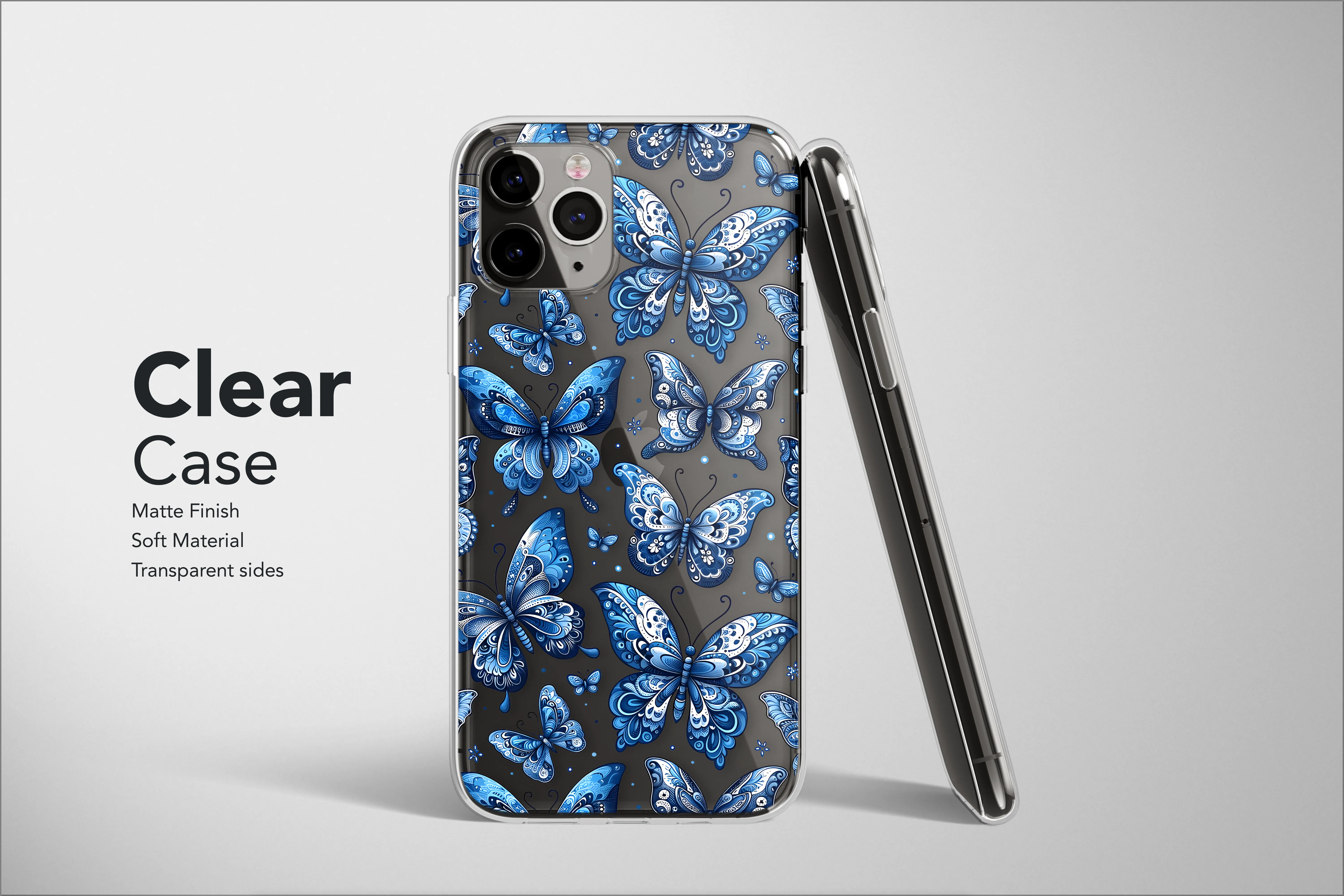 Clear Celestial Blue Moth Mystical Butterfly Phone Case iPhone Samsung Cover Pixel 2771