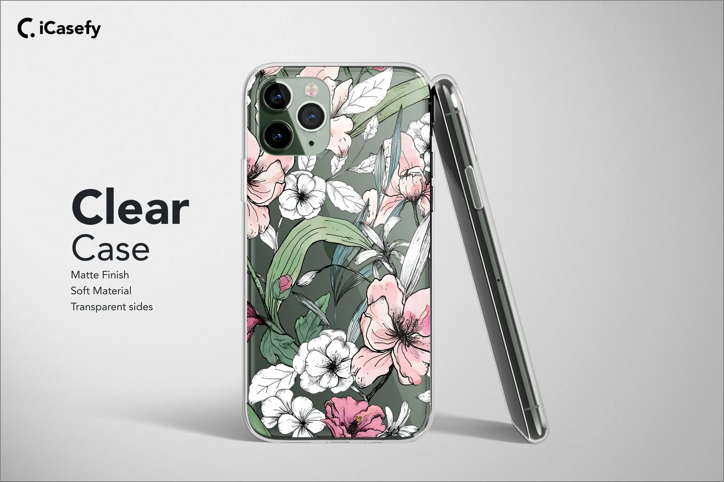 Clear Wildflower Phone Case Botanic Pattern Drawing Art Cover