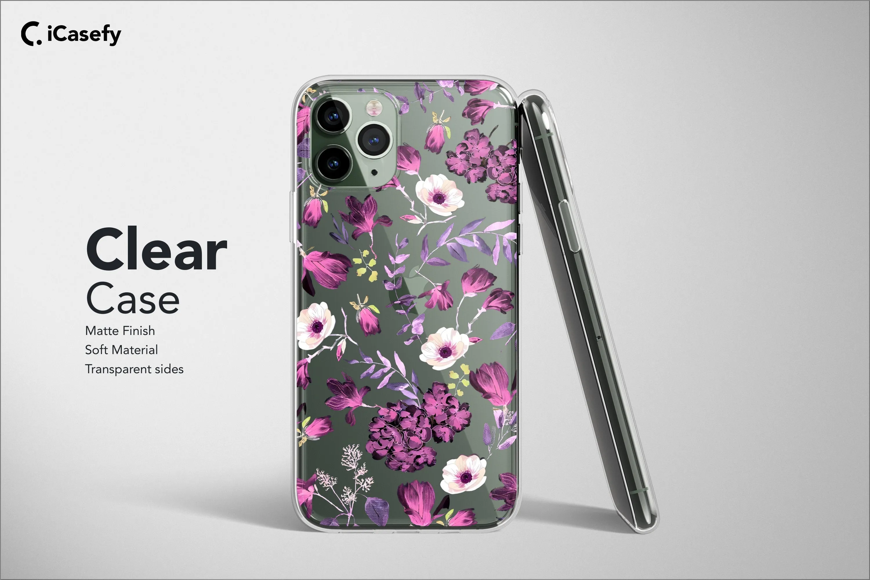 Clear Wildflower Phone Case Botanic Pattern Drawing Art Cover