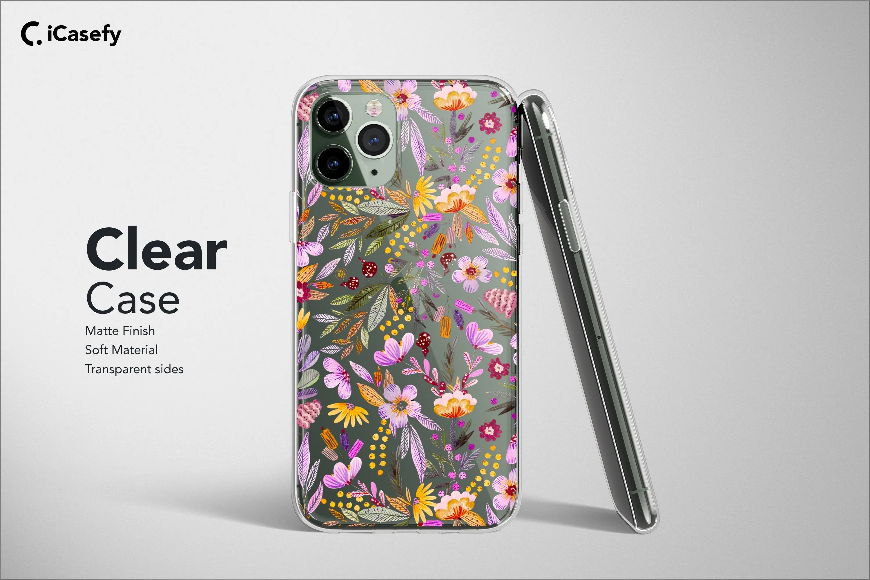 Clear Wildflower Phone Case Botanic Pattern Drawing Art Cover