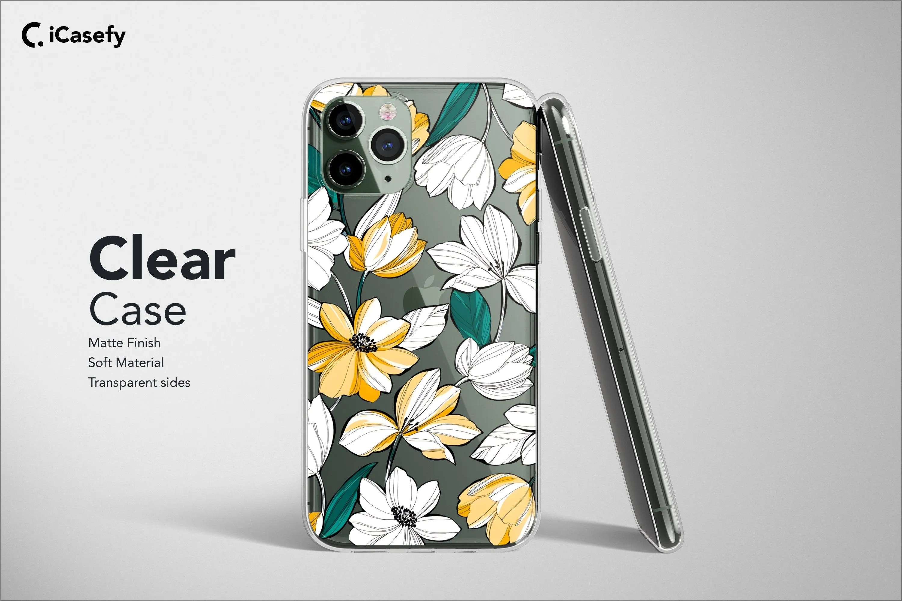 Clear Wildflower Phone Case Botanic Pattern Drawing Art Cover