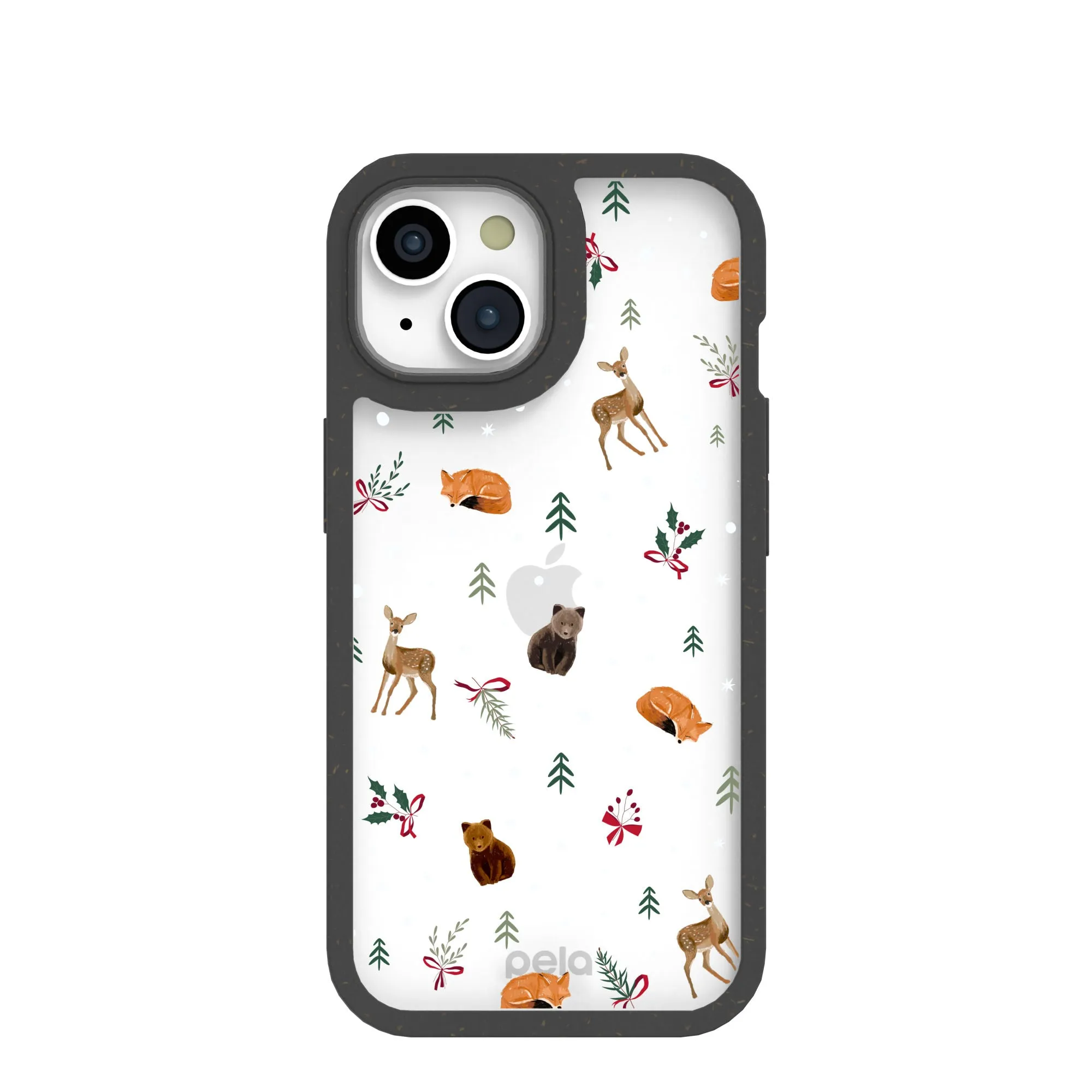 Clear Winter Woodland iPhone 15 Case With Black Ridge