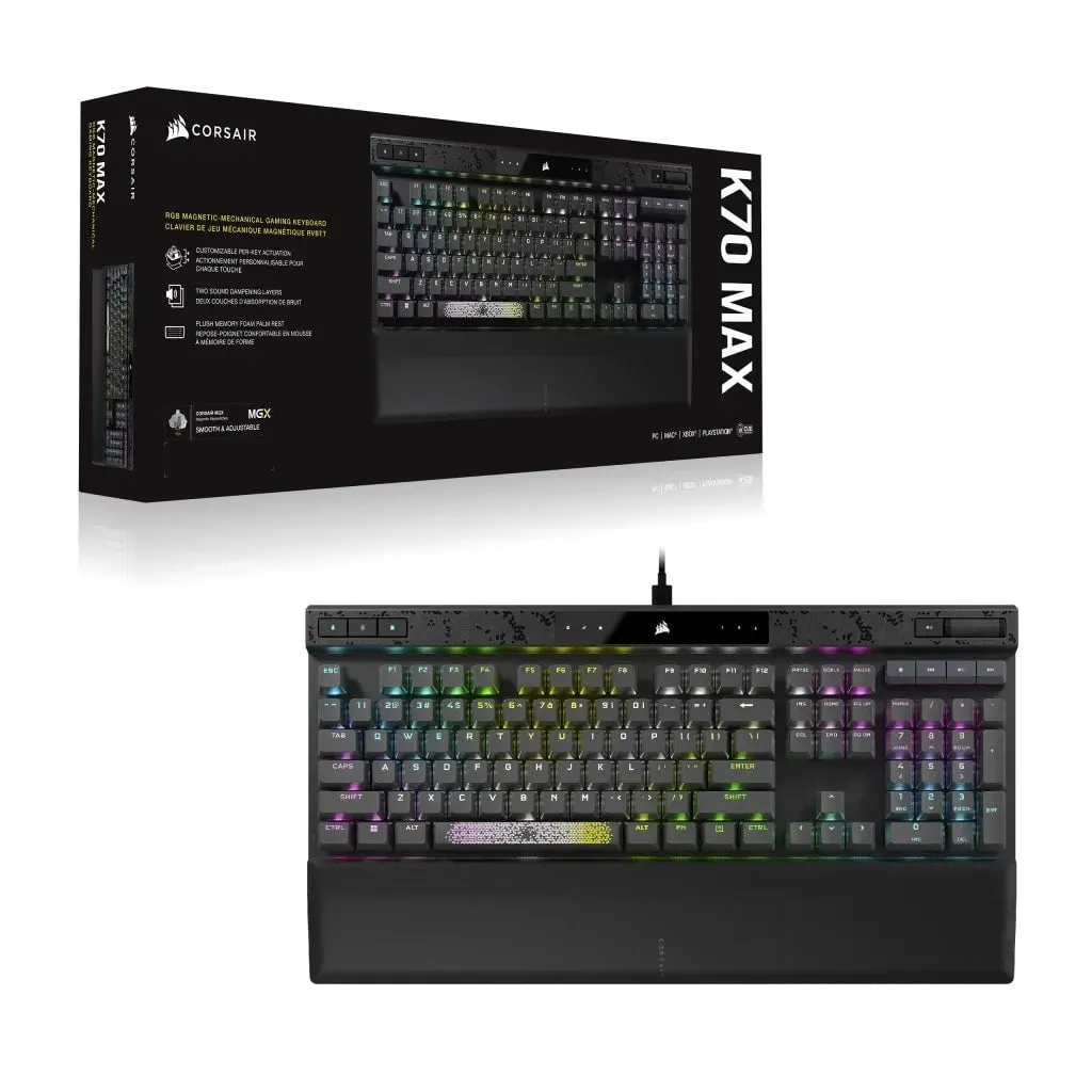 CORSAIR K70 MAX RGB Magnetic-Mechanical Gaming Keyboard; Adjustable CORSAIR MGX Switches; Steel Gray