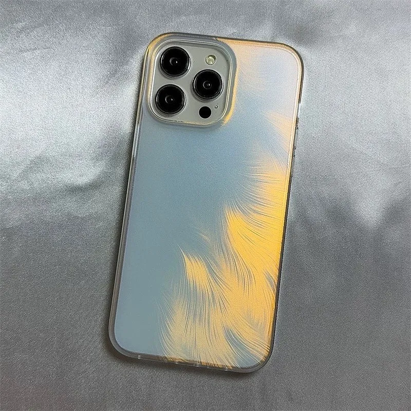 Cute Clear Holographic Laser White, Gold, Green Feather Design Protective Shockproof iPhone Case for iPhone 11 12 13 14 15 Plus Pro Max