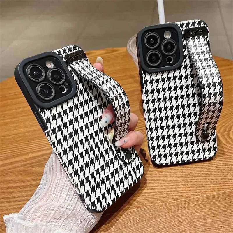 Cute Houndstooth Leather Phone Case for iPhone 14, 13, 12, 11 Pro Max, XR, X, XS, 7, 8 Plus