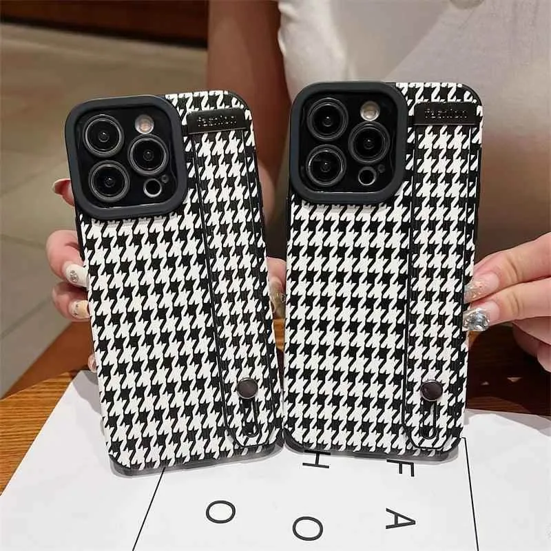 Cute Houndstooth Leather Phone Case for iPhone 14, 13, 12, 11 Pro Max, XR, X, XS, 7, 8 Plus