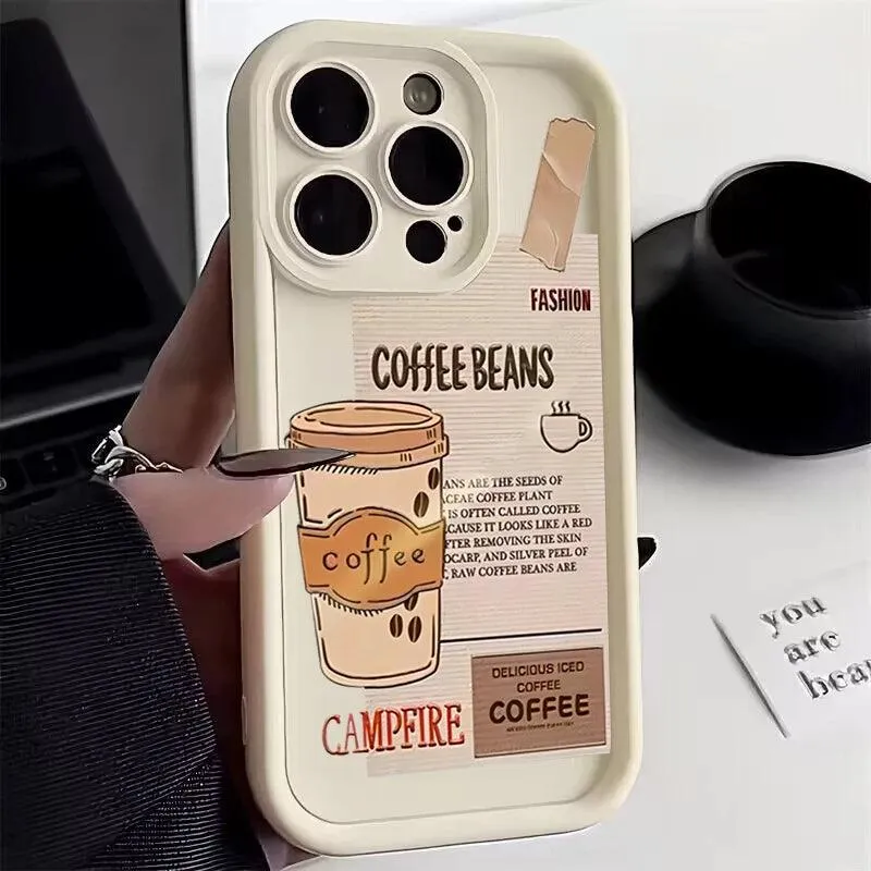 Cute Phone Cases For Galaxy A35, A55, A34, A54, A33, A53, A52s, S24, S23 Ultra, S22 Plus, and S21 FE - Coffee Beans Cover - TSP222