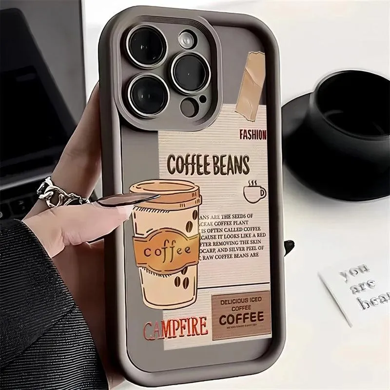 Cute Phone Cases For Galaxy A35, A55, A34, A54, A33, A53, A52s, S24, S23 Ultra, S22 Plus, and S21 FE - Coffee Beans Cover - TSP222