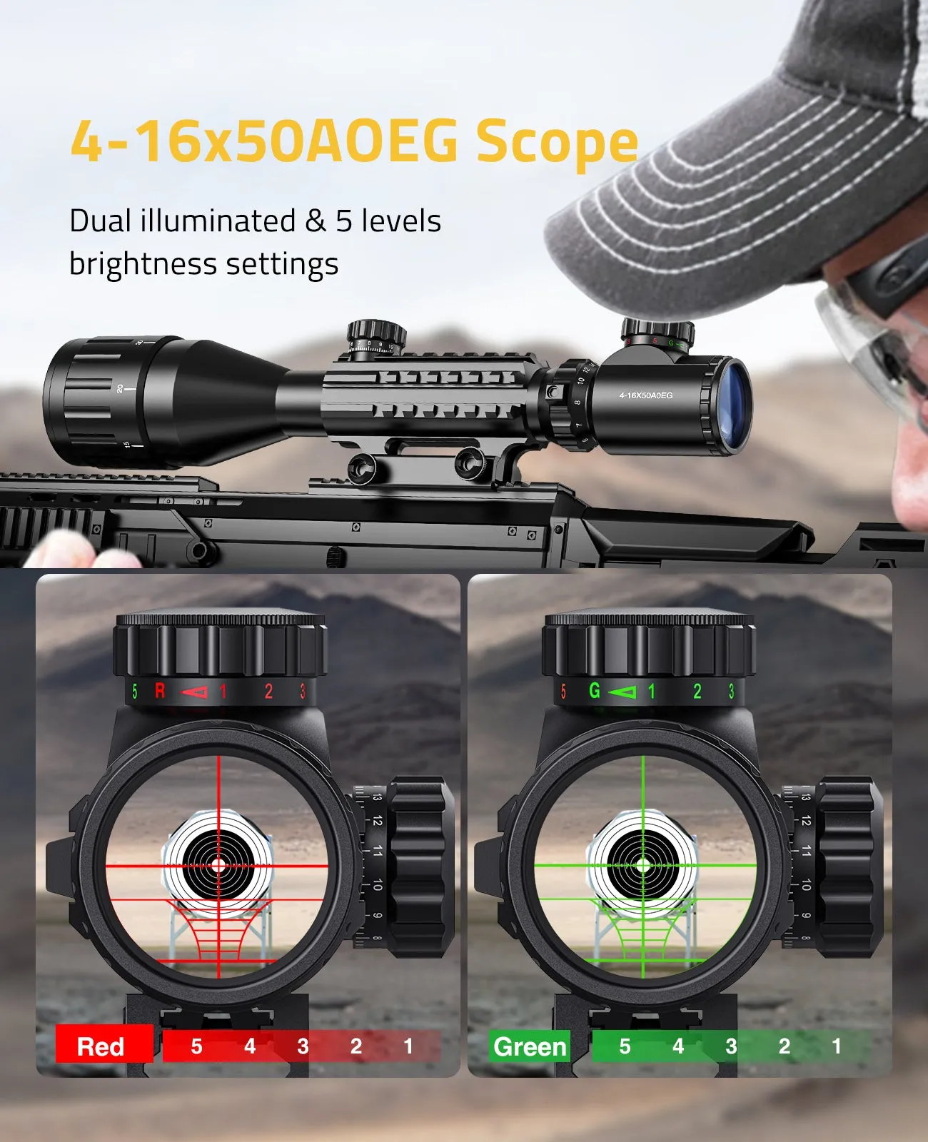 CVLIFE EagleFeather 4-16x50 Tactical Rifle Scope Red & Green Dot Sight