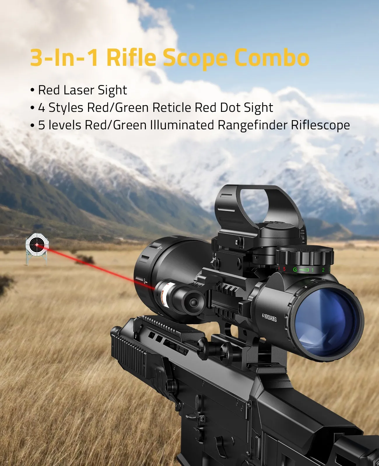 CVLIFE EagleFeather 4-16x50 Tactical Rifle Scope Red & Green Dot Sight