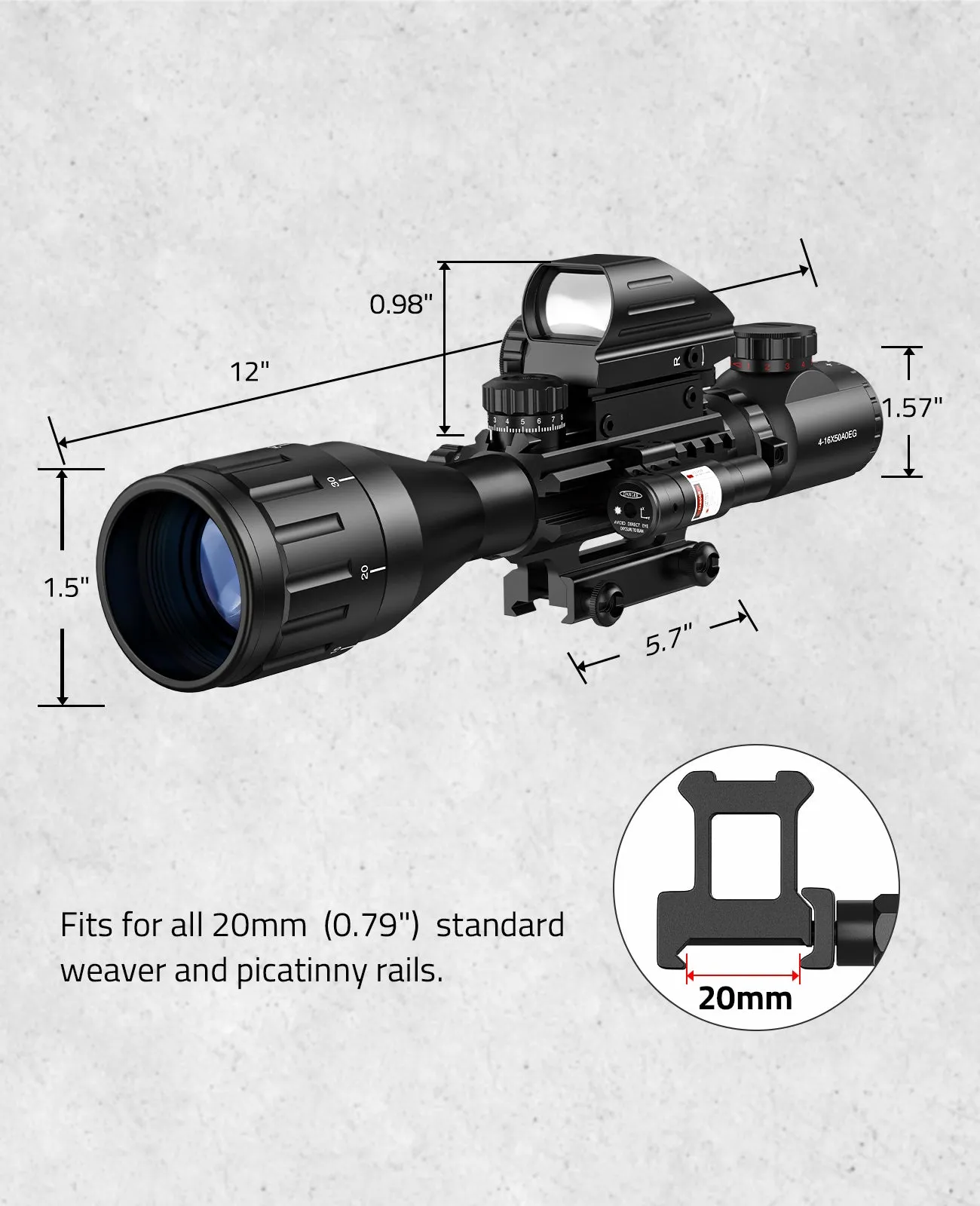 CVLIFE EagleFeather 4-16x50 Tactical Rifle Scope Red & Green Dot Sight