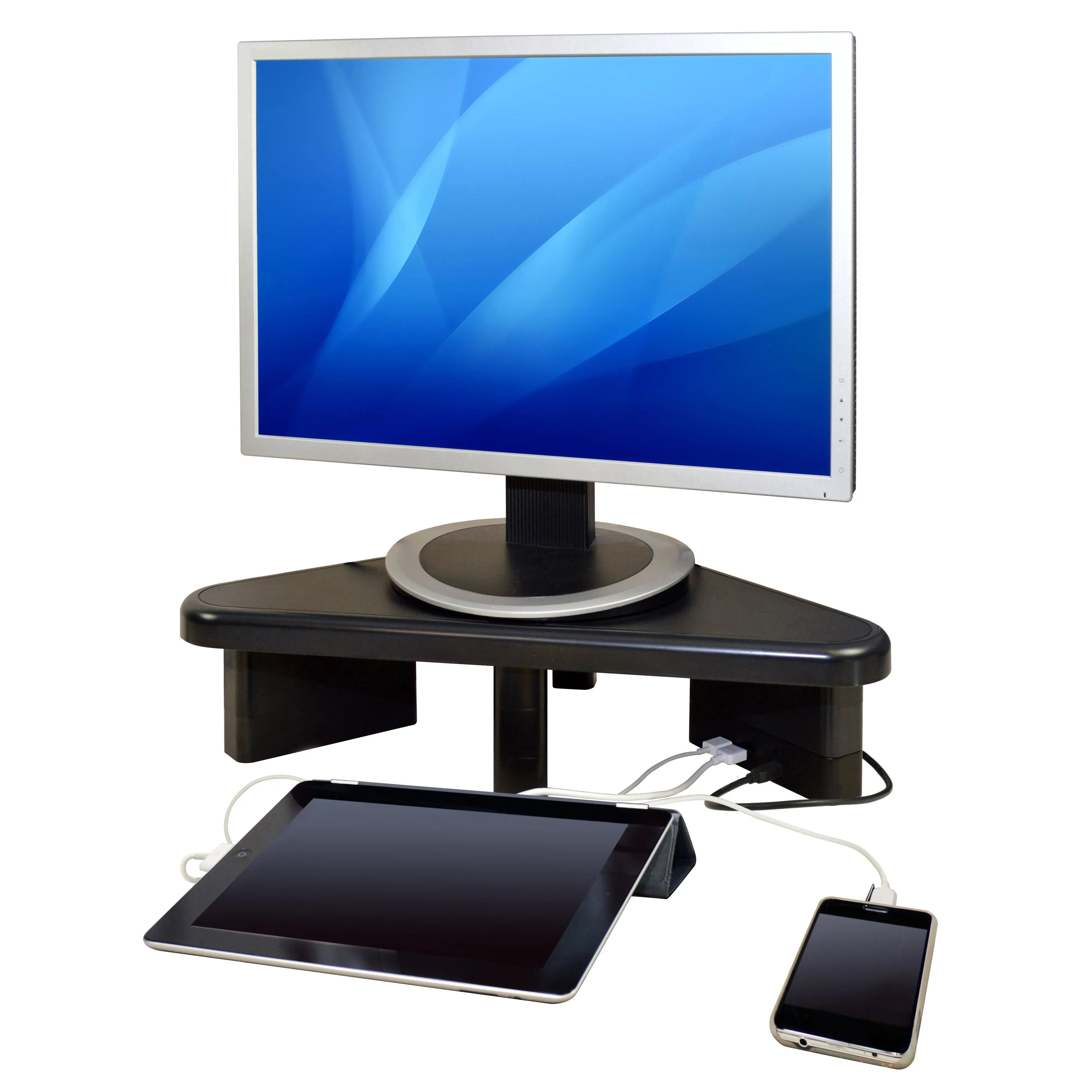 DAC® Stax™ MP-214 Height-Adjustable Corner Monitor/Laptop Stand with 2-USB Ports, Black