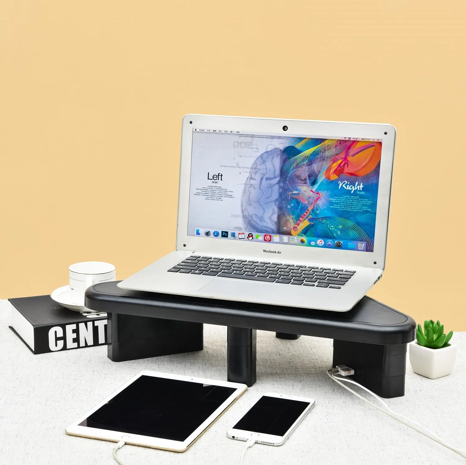 DAC® Stax™ MP-214 Height-Adjustable Corner Monitor/Laptop Stand with 2-USB Ports, Black