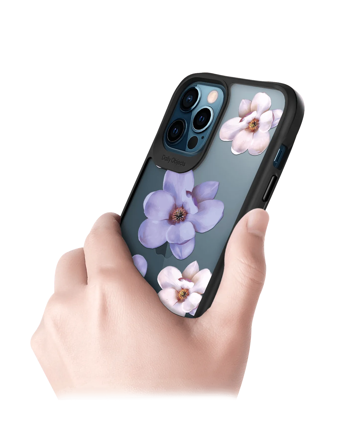 DailyObjects Clear Mauve & White Flowers Black Hybrid Clear Case Cover For iPhone 12 Pro Max