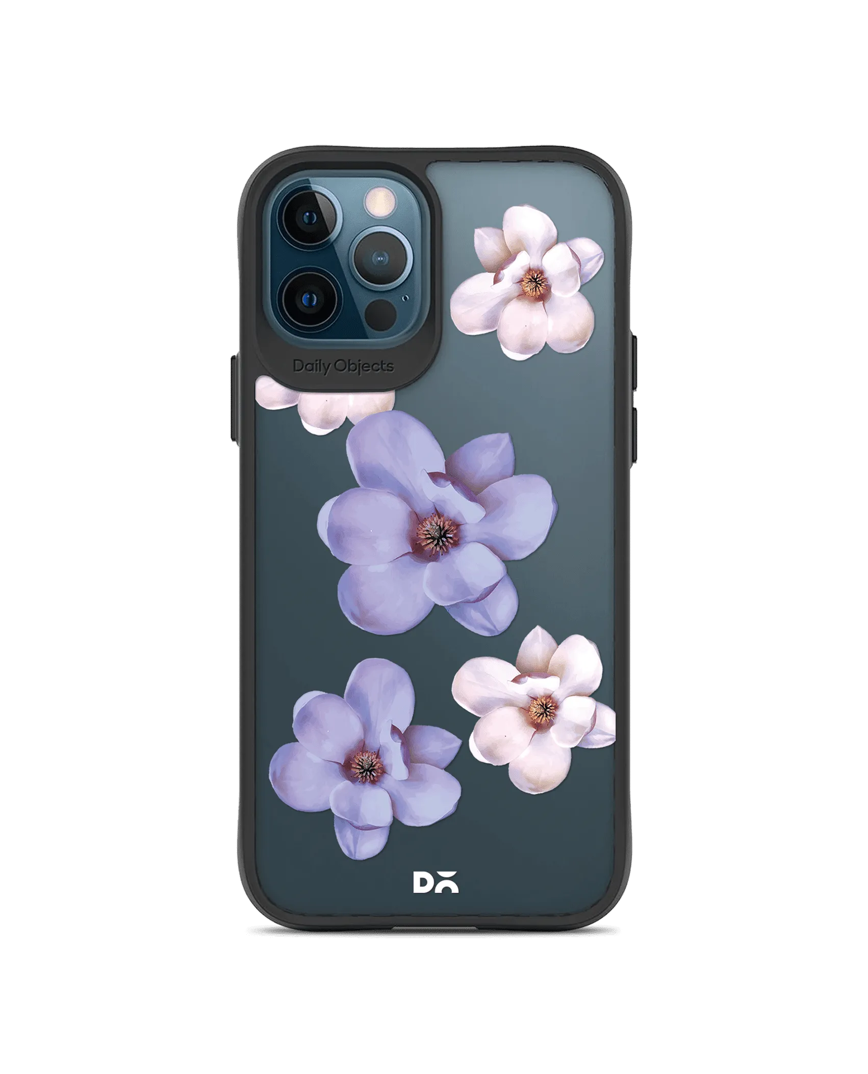 DailyObjects Clear Mauve & White Flowers Black Hybrid Clear Case Cover For iPhone 12 Pro Max