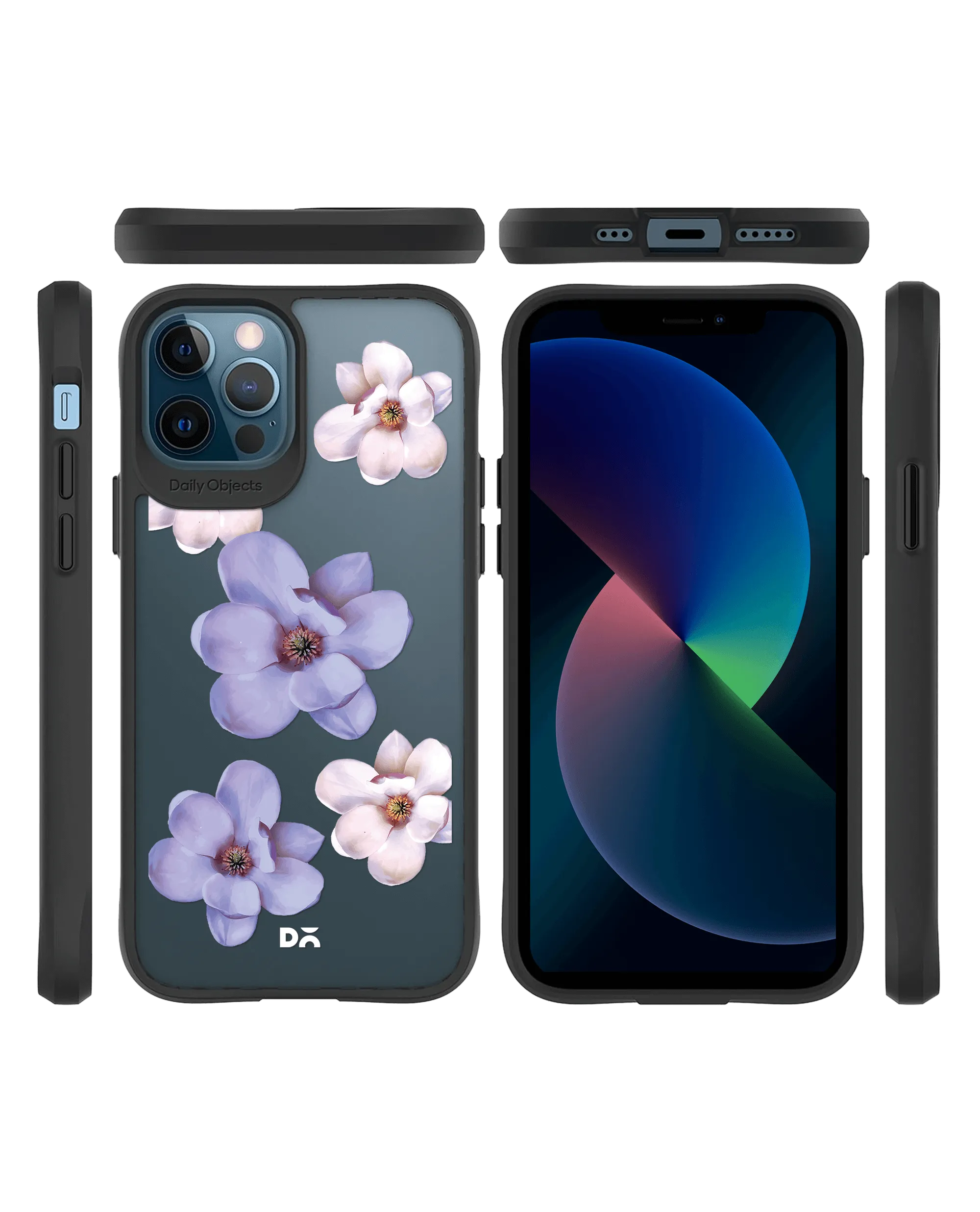 DailyObjects Clear Mauve & White Flowers Black Hybrid Clear Case Cover For iPhone 12 Pro Max