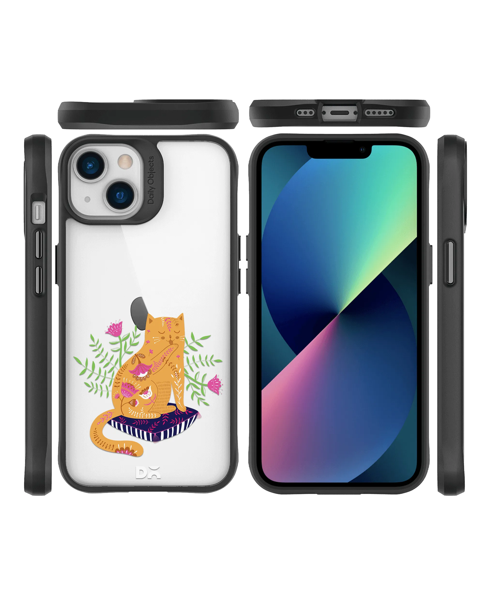 DailyObjects Happy Kitty Black Hybrid Clear Case Cover For iPhone 13 Mini